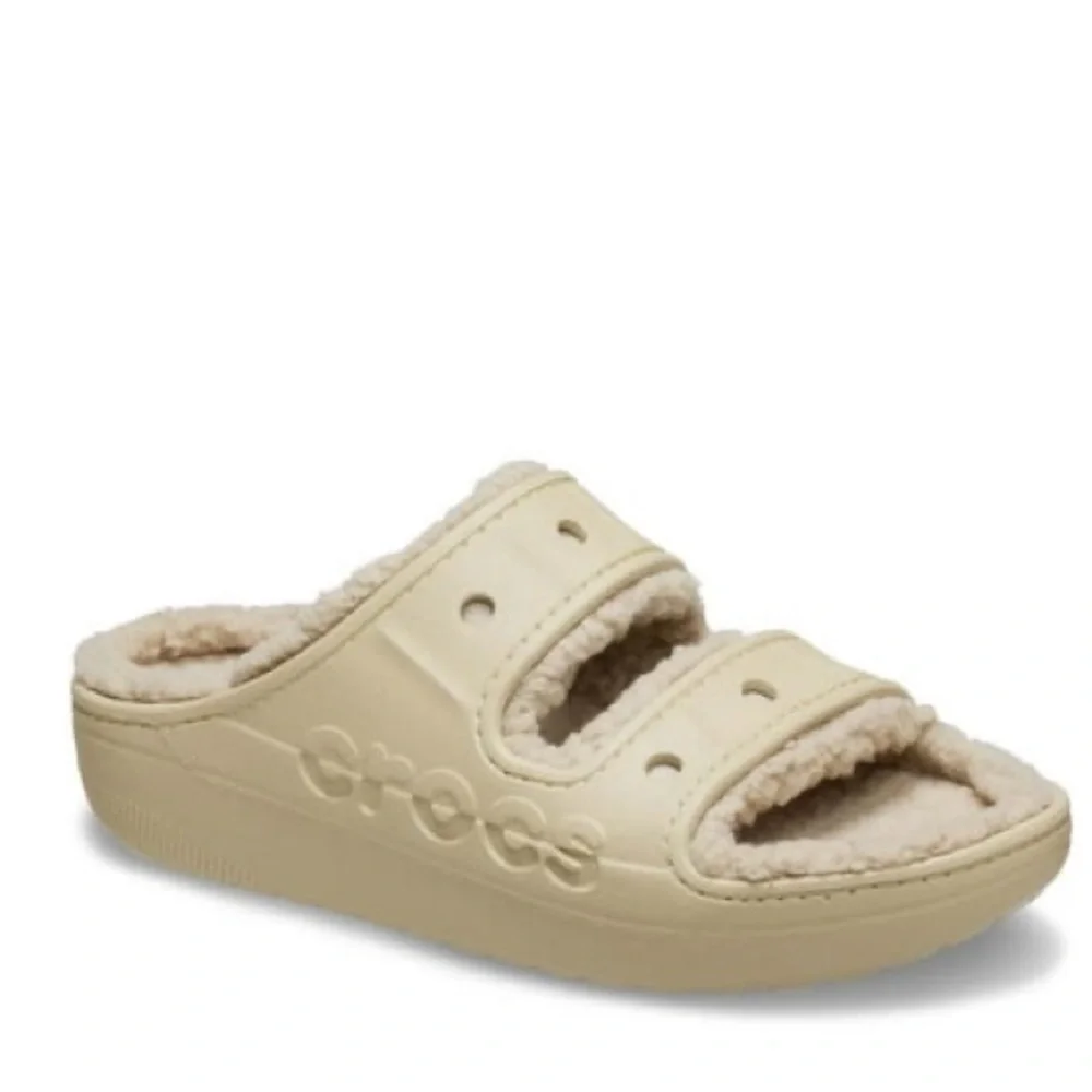 CROCS Kids baya Cozy Cream Fuzzy Sandal
